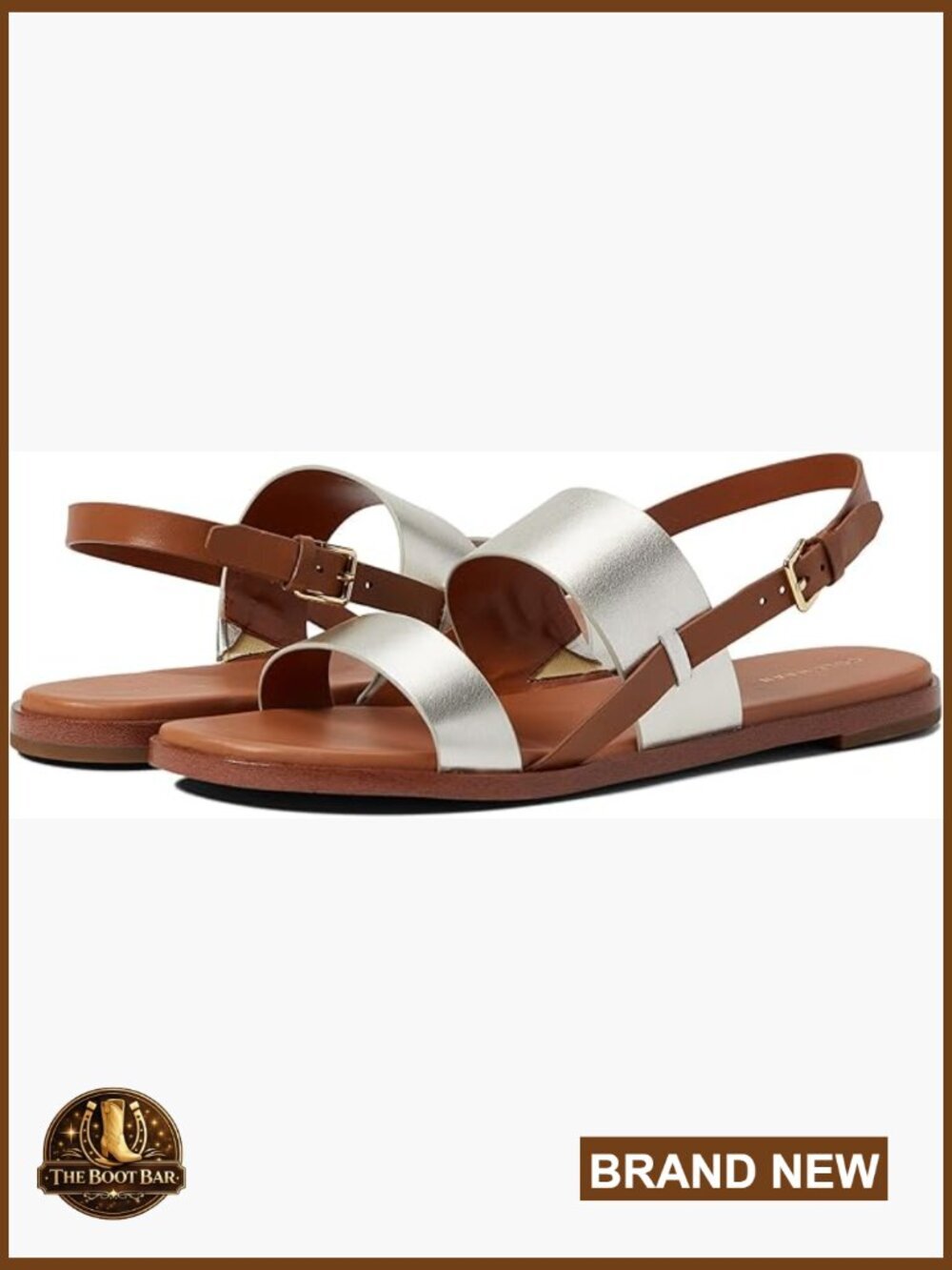 Leather Slingback Flat Sandals, Cushioned Footbed, Double Band